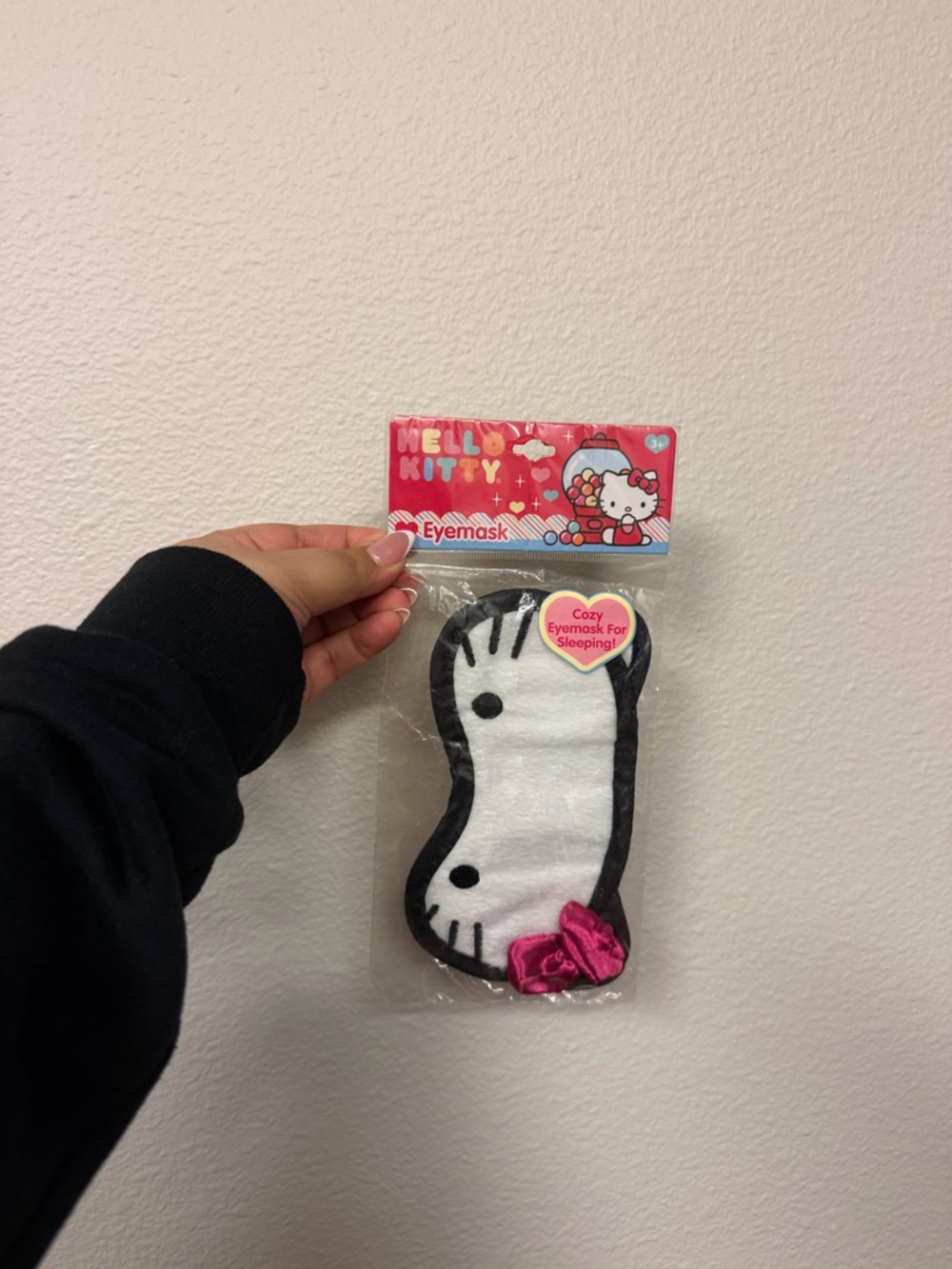 Hello Kitty White Eye Mask with Black Trim and Pink Bow - Kids Accessories